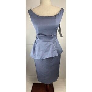 Lela Rose $1,395 Periwinkle Boatneck Peplum Dress Size: 2